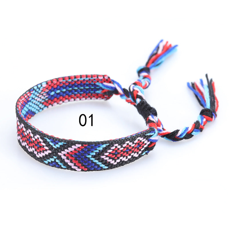 Wholesale Ethnic Weaving Colorful Tassel Lucky Friendship Polyester Cotton Bracelet